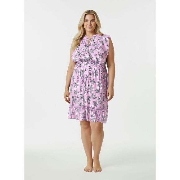 Lane Bryant Fit & Flare Dress Sleeveless Elastic-Waist Floral Lilac Womens 24* - Picture 6 of 8